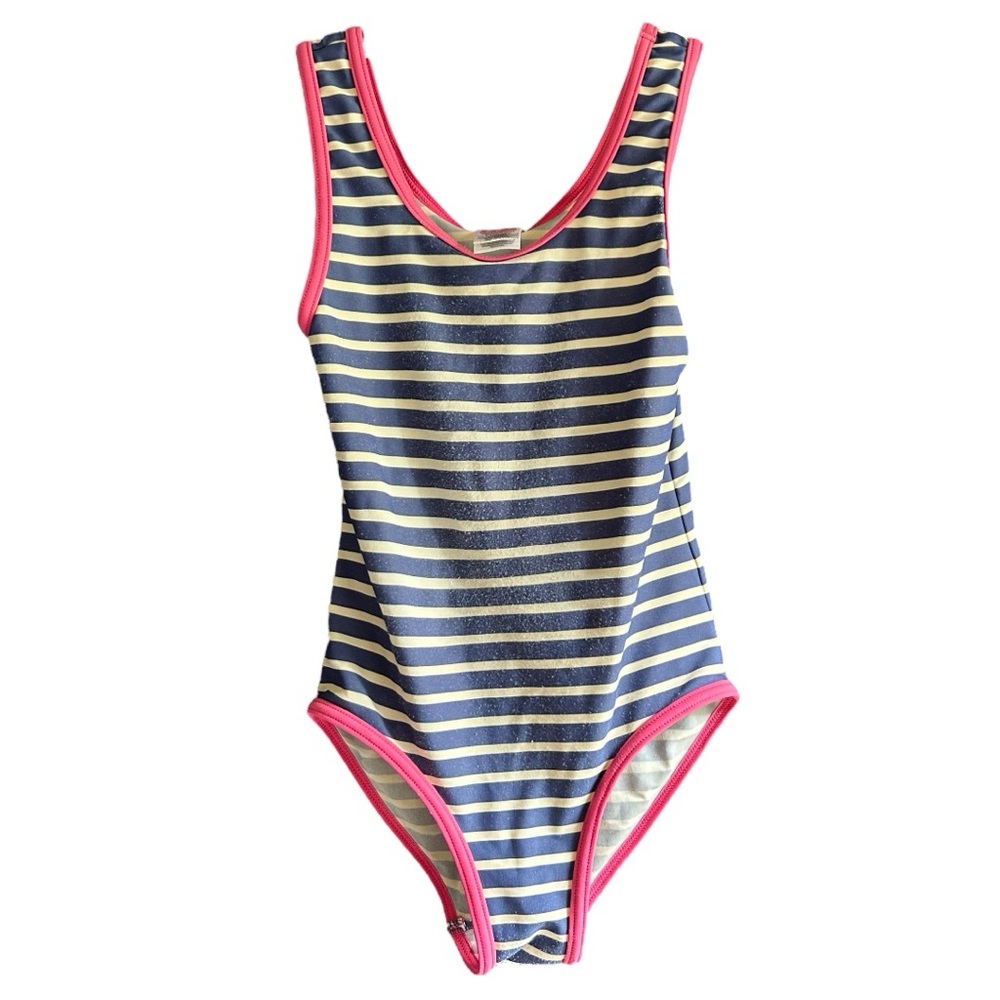 Mini Boden size 6-7 navy and white stripe One Piece Swimsuit